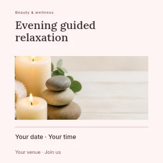 Relaxing spa setup with stones and candles in Evening guided relaxation social media post · Title & photograph
