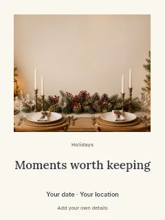 Elegant holiday dining table with greenery in Holiday photo greeting · Quiet photo gallery