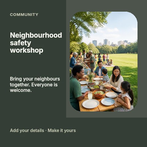 Neighbourhood safety workshop social media post template