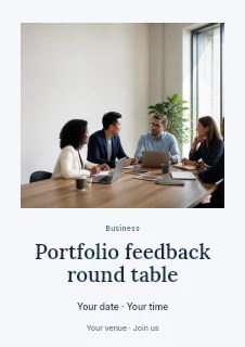 Portfolio feedback round table flyer template · Quiet photo gallery
