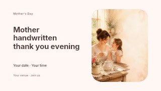 Mother handwritten thank you evening presentation cover template · Horizontal photo dialogue