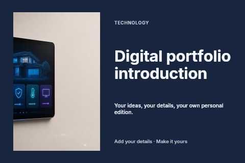 Smart home control panel on wall in Digital portfolio introduction postcard template