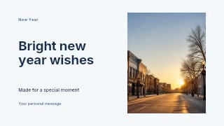 Winter Sunset on Empty Downtown Street in Bright New Year wishes · Horizontal photo dialogue