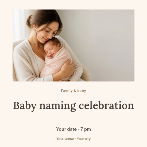 Baby naming celebration social media post template