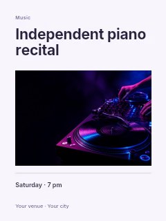Independent piano recital greeting card template · Title & photograph
