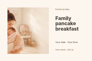 Family pancake breakfast postcard template · Horizontal photo dialogue