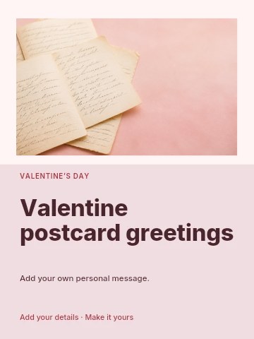 Vintage handwritten letter on pink background in Valentine postcard greetings greeting card template