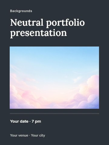 Soft pastel sky with fluffy clouds in Neutral portfolio presentation poster template