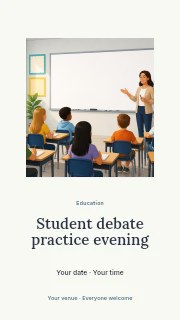 Teacher instructing diverse elementary students in Student debate practice evening instagram story · Picture window