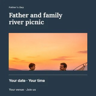 Father and son camping at sunset in Father and family river picnic social media post · Title & photograph