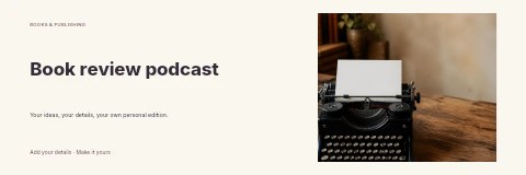 Vintage black typewriter on wooden table in Book review podcast banner template