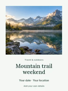 Mountain trail weekend greeting card template · Quiet photo gallery