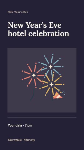 Firework celebration in coral and gold in New Year’s Eve hotel celebration instagram story template