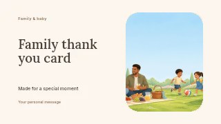 Family thank you card presentation cover template · Horizontal photo dialogue