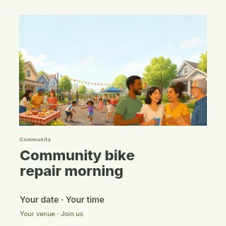 Community bike repair morning social media post template · Gallery editorial