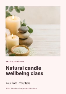 Relaxing spa setup with stones and candles in Natural candle wellbeing class flyer · Gallery editorial
