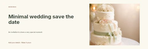 Three-tier white wedding cake with flowers in Minimal wedding save the date banner template
