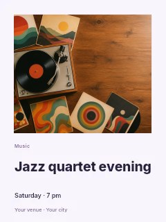 Jazz quartet evening greeting card template · Gallery editorial