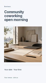Community coworking open morning instagram story template · Title & photograph