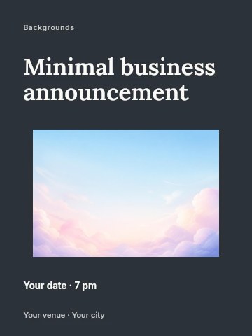 Soft pastel sky with fluffy clouds in Minimal business announcement invitation template