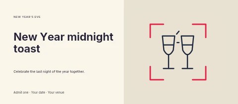 Celebration champagne flutes · Sketch-Frame in New Year midnight toast event ticket template