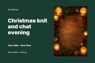Christmas knit and chat evening postcard template · Horizontal photo dialogue