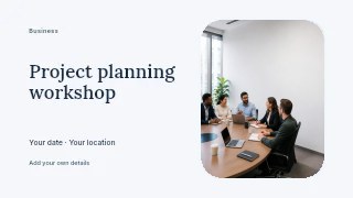 Project planning workshop youtube thumbnail template · Horizontal photo dialogue