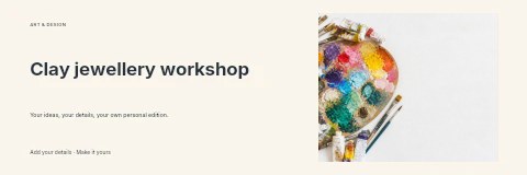 Artist’s Wooden Palette with Paint Tubes in Clay jewellery workshop banner template