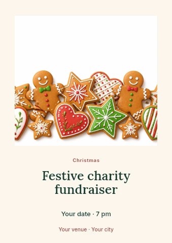 assorted decorated christmas gingerbread cookies in Festive charity fundraiser flyer template