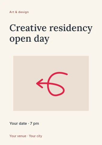 West loop arrow · open head in Creative residency open day flyer template