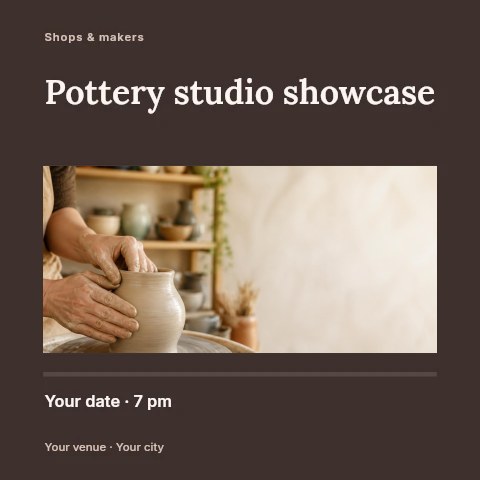 Crafting a ceramic pot on pottery wheel in Pottery studio showcase social media post template