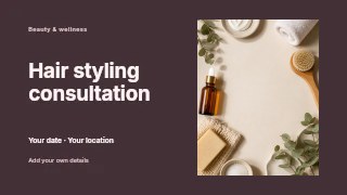 Hair styling consultation presentation cover template · Horizontal photo dialogue