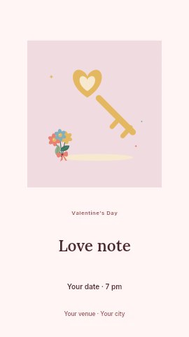 A golden love key and floral ribbon in Love note instagram story template