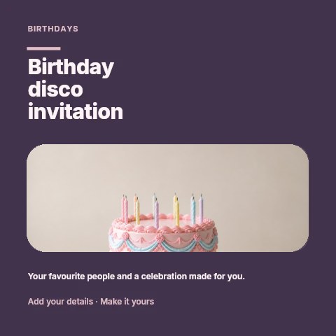 Birthday disco invitation social media post template