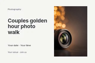 Couples golden hour photo walk postcard template · Horizontal photo dialogue
