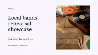 Local bands rehearsal showcase presentation cover template · Horizontal photo dialogue