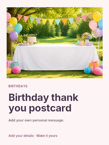Birthday thank you postcard greeting card template