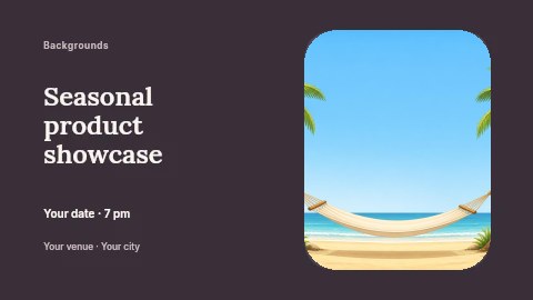 Hammock Between Two Palm Trees on Beach in Seasonal product showcase presentation cover template