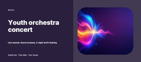 Digital colorful sound wave visualization in Youth orchestra concert event ticket template
