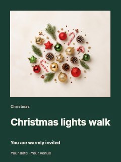 Assorted Christmas decorations on beige in Christmas lights walk · Gallery editorial