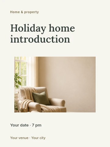 Cozy reading corner with armchair in Holiday home introduction poster template