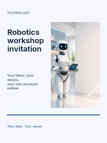 Friendly robot serving coffee on tray in Robotics workshop invitation template