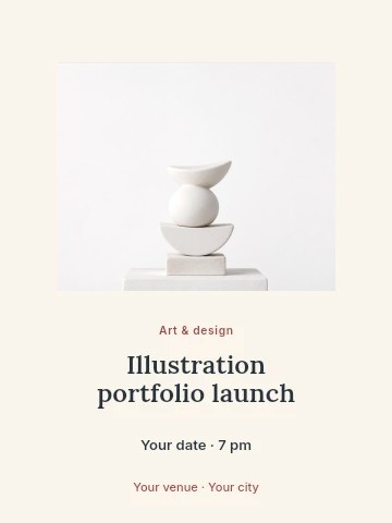 Minimalist white geometric sculpture stack in Illustration portfolio launch poster template