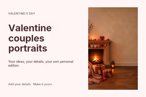 Valentine couples portraits postcard template