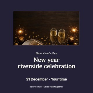 New Year riverside celebration social media post template · Picture window