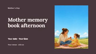 Mother memory book afternoon presentation cover template · Horizontal photo dialogue