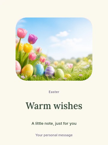 Colorful Easter eggs and tulips in Spring greetings greeting card template