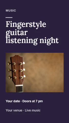 Fingerstyle guitar listening night instagram story template · Title & photograph