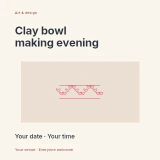 Loop divider · 15 motifs in a wave in Clay bowl making evening social media post · Modern programme