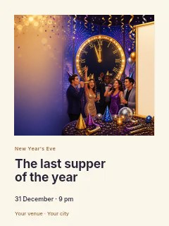 New Year’s Eve supper photo layout poster template · Gallery editorial